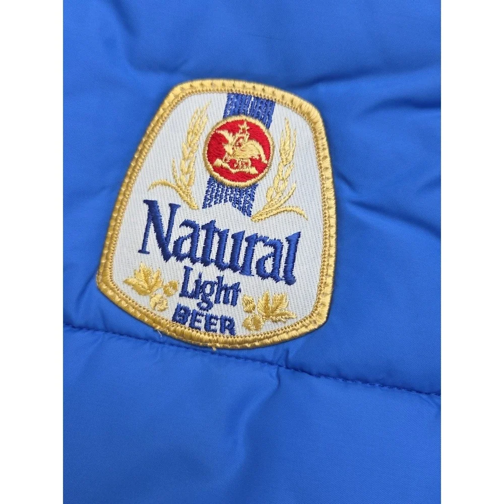 Vintage '70s '80s Natural Light Beer Puffer Vest Size Small Blue USA‎ A & Eagle
